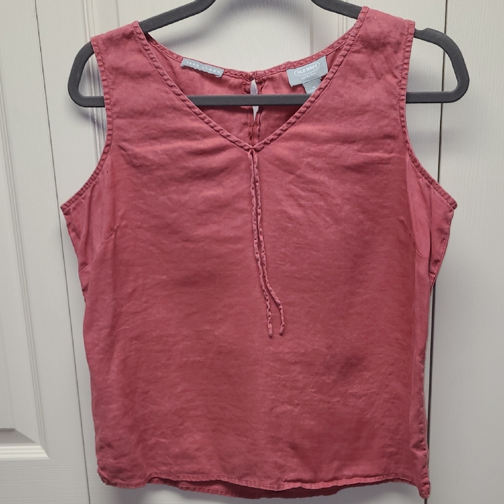 Pink Raspberry Linen V-Neck Tank Top